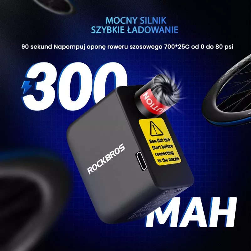 Mini bomba eléctrica ROCKBROS 42320008001 para válvulas Schrader/Presta 100 PSI - Negra