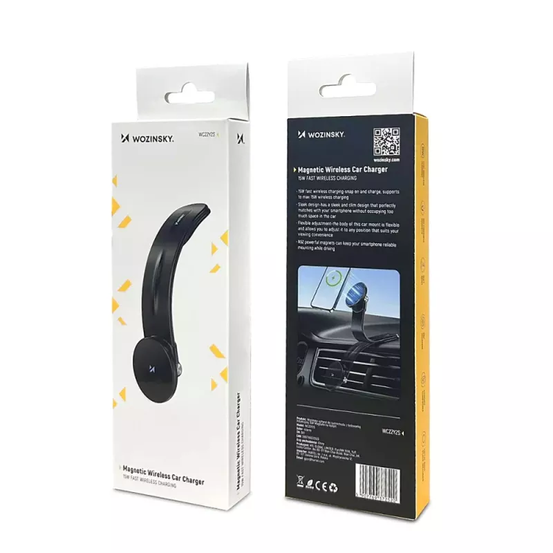 Soporte magnético para móvil de coche Wozinsky WCZ2Y2S con cargador inalámbrico MagSafe 15W para salpicadero - Negro