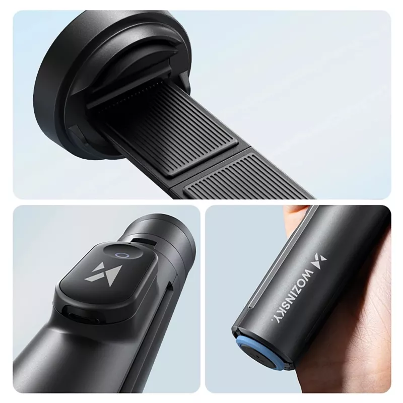 Selfie stick premium Wozinsky WRZP1 con patas de despliegue automático, función de trípode, 1,7 m - Negro