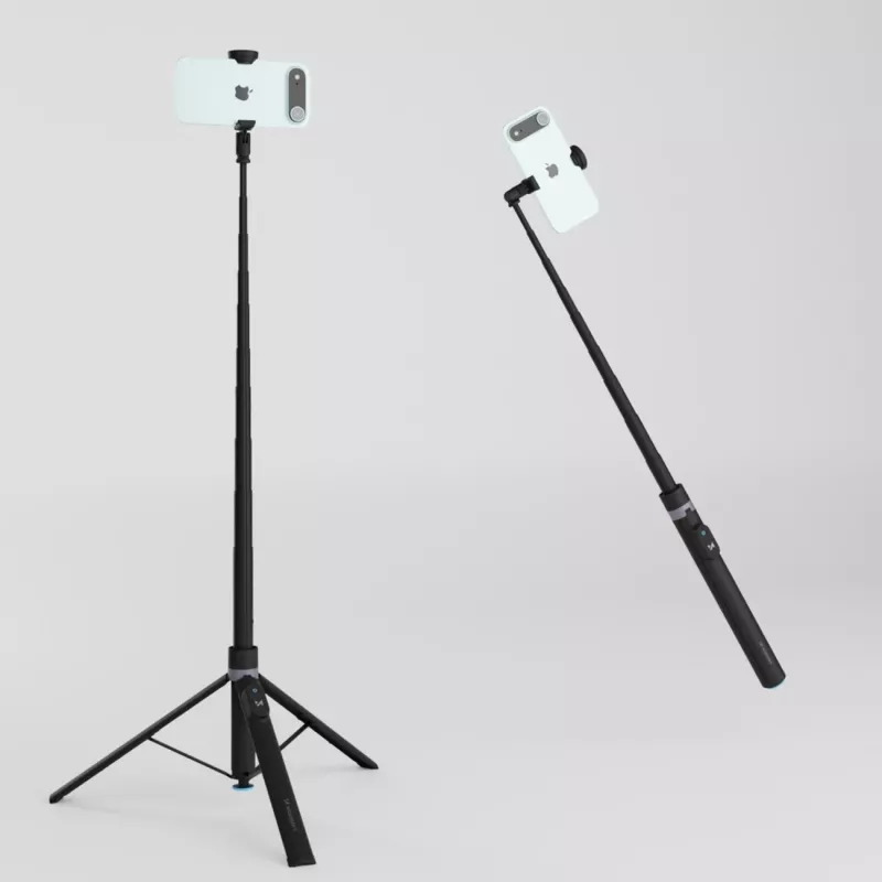 Selfie stick premium Wozinsky WRZP1 con patas de despliegue automático, función de trípode, 1,7 m - Negro