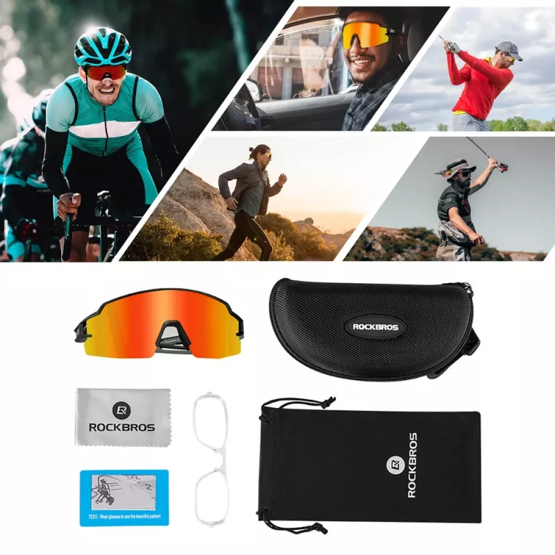 Gafas de ciclismo fotocromáticas ROCKBROS con protección UV e inserto RX - Lentes naranjas - Montura negra