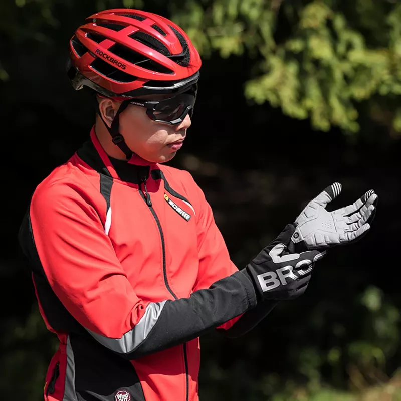 ROCKBROS Guantes de ciclismo de invierno, dedo completo, forro polar térmico, XL, negro/gris