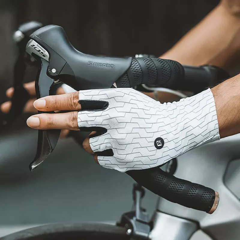 ROCKBROS Guantes de ciclismo para carretera, medio dedo, talla L, blanco negro
