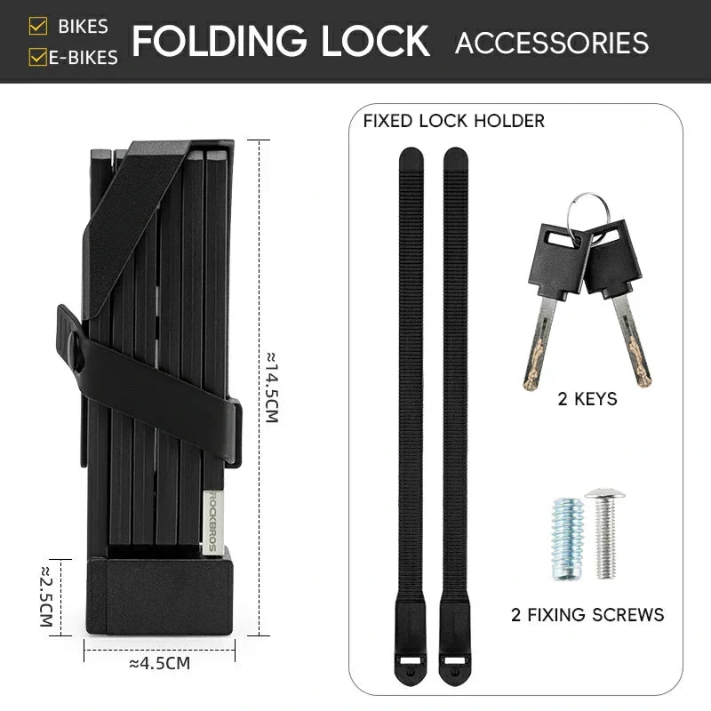 ROCKBROS Candado plegable 32140003001 con llave y soporte plegable 88 cm Negro