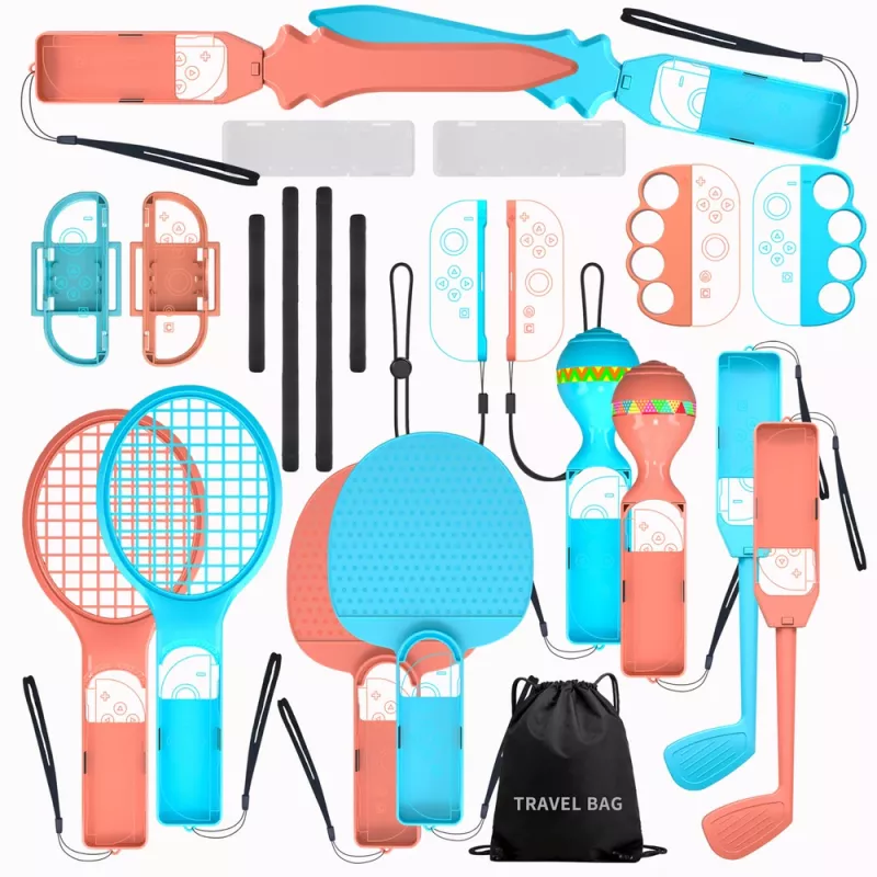HURTEL kit de accesorios familiares 23 en 1 para Nintendo Switch 2 - set naranja y azul