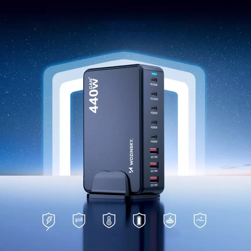 Wozinsky 240W GaN QC3 estación de carga - Negro