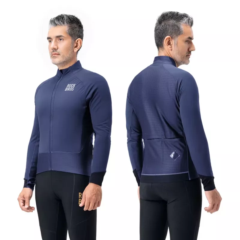 ROCKBROS YDWT014 Chaqueta de ciclismo de invierno de doble capa, forro polar térmico, cortavientos, repelente al agua, azul, talla M