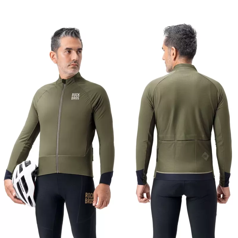 ROCKBROS YDWT014 Chaqueta de ciclismo de invierno de doble capa con forro polar talla L - Verde