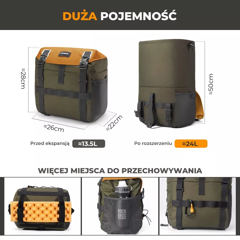ROCKBROS W019 Bolsa de manillar para bicicleta 13,5-24L verde-naranja
