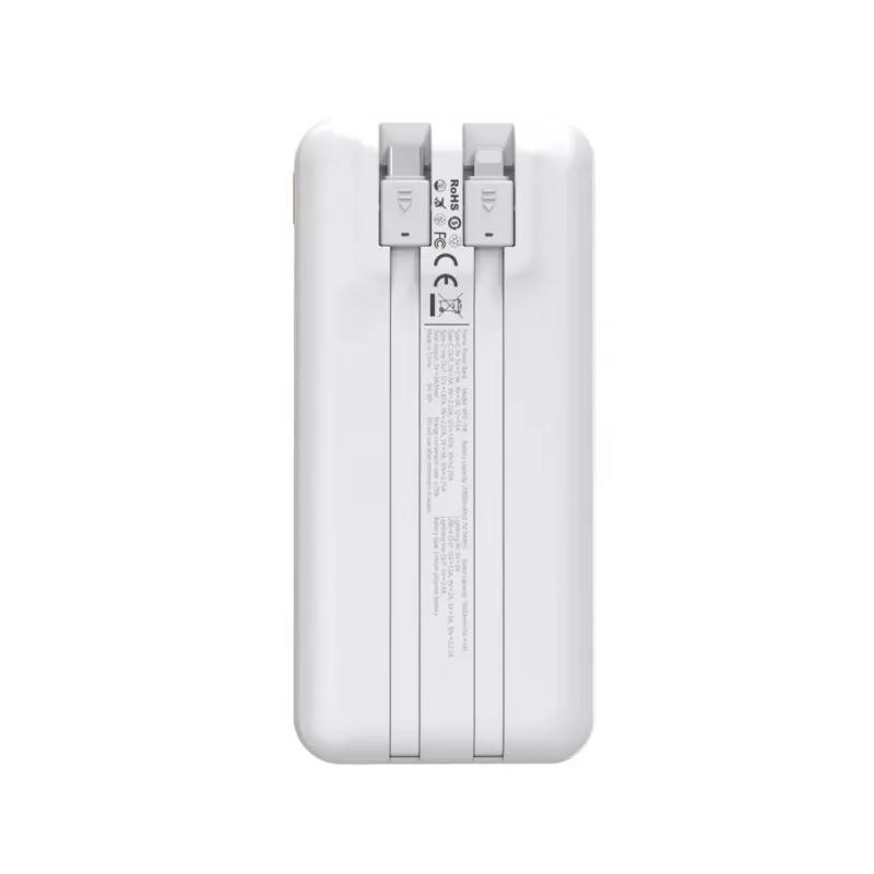 Powerbank Wozinsky WFC-15W 20000mAh 22.5W PD20W con cables Lightning y USB-C integrados - Blanco