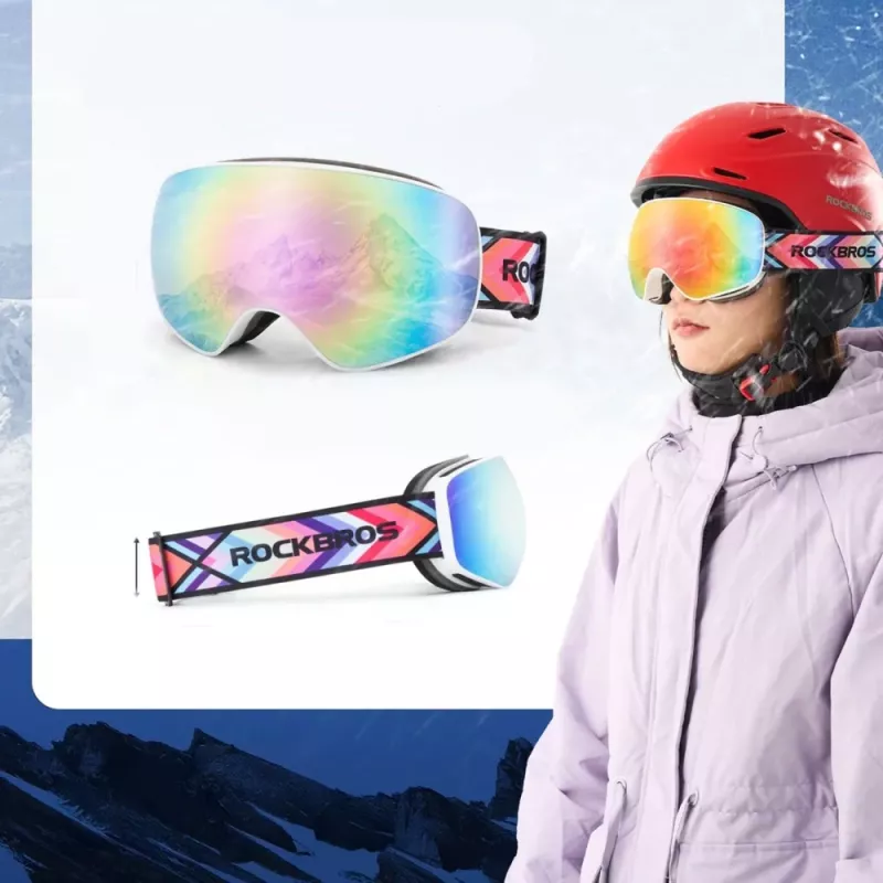 ROCKBROS SP284 Gafas de esquí para niños - Montura blanco mate, lente PC gris con espejo flor de cerezo rosa