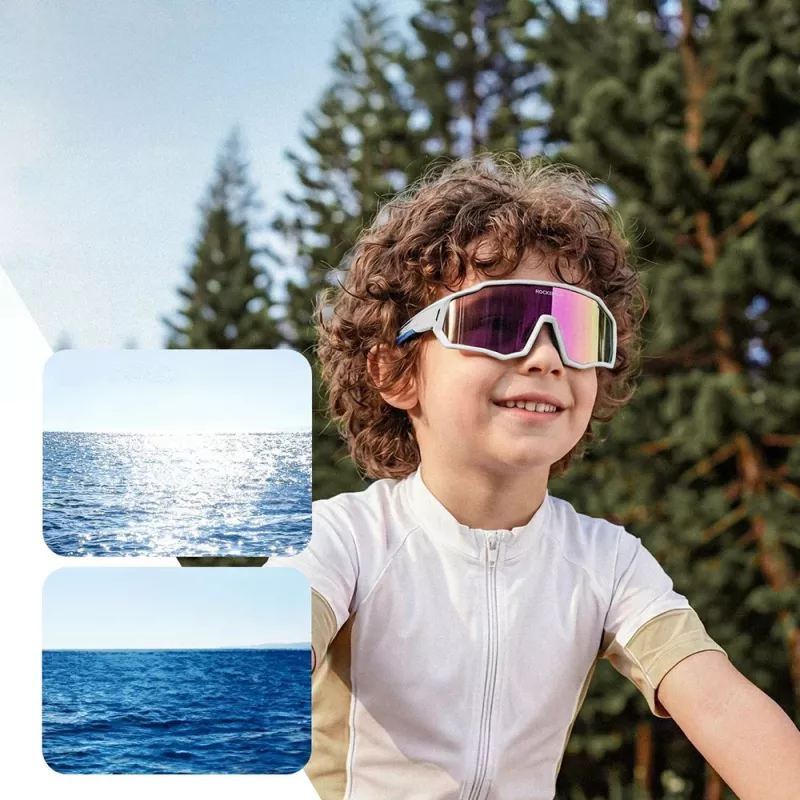 ROCKBROS SP383 Shining Warrior Gafas de ciclismo - Montura blanco mate, lentes polarizadas rojas