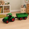 LEAN TOYS Tractor agrícola con remolque basculante, ruedas de goma, verde, 1:24