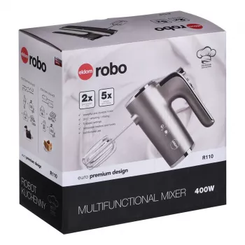 Eldom R110 Robo Batidora de mano, 400 W, 5 velocidades, función turbo, accesorios batidor y mezclador, plata (R110 robo)