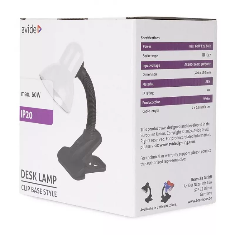 Avide Basic Clipbar Max 60W Lámpara de Mesa con Pinza Negra