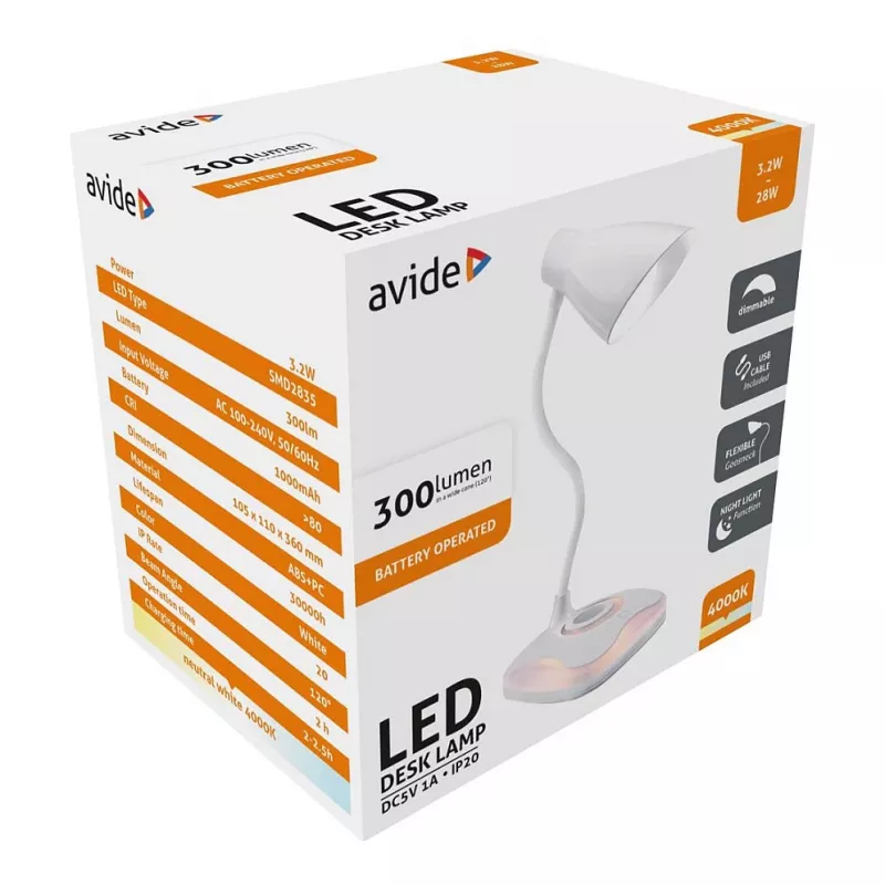 Avide Lámpara de Mesa LED con Función Luz Nocturna USB 3,2W Regulable