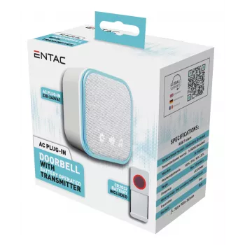 ENTAC Timbre Inalámbrico Emisor Enchufable AC IP44 con 1x Batería CR2032