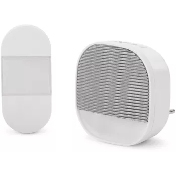 ENTAC EDB-AC-44-L-K Set de Timbre Inalámbrico con Luz Nocturna, Pulsador Cinético, Blanco, 150m de Alcance, 38 Melodías, IP44