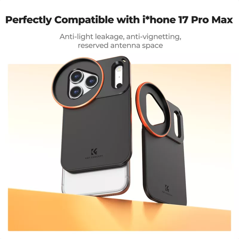 Funda protectora de fotografía KF con soporte de objetivo de 58 mm para Apple iPhone 17 Pro Max - Negra