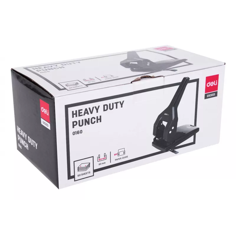 Deli EXEED perforadora negra - capacidad 20 hojas, 2 agujeros, 6 mm, carcasa de metal
