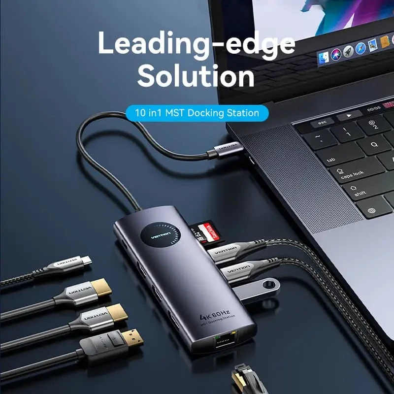 VENTION USB-C 10-en-1 docking station 8K 30Hz 100W PD con pantalla LED