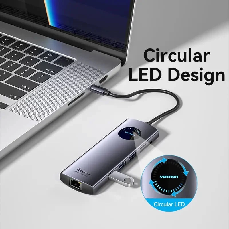 VENTION USB-C 10-en-1 docking station 8K 30Hz 100W PD con pantalla LED