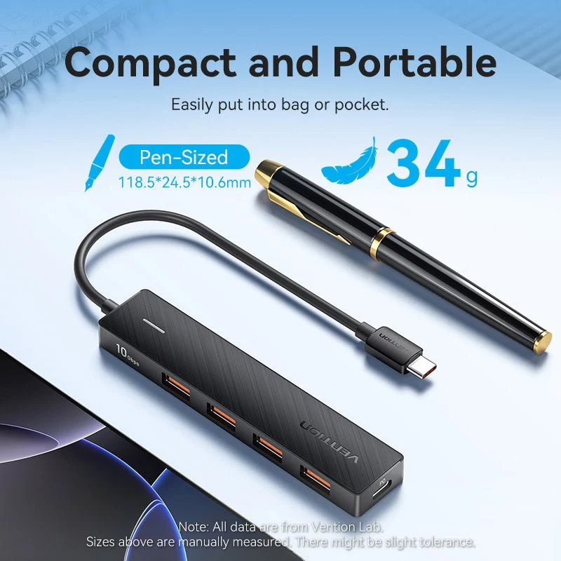 VENTION hub USB-C a USB 3.2 Gen 2 con 100W PD, 0,15m, negro