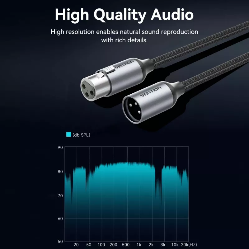 VENTION BKHHI cable de micrófono XLR 3m negro trenzado de nailon con conectores de aluminio