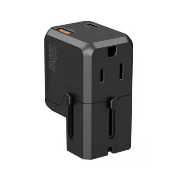 CHOETECH PD6038 cargador USB-C GaN 38W con USB-A, enchufes intercambiables (EU/US/UK/AU) - negro