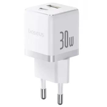 Baseus Palm 30W Cargador de Pared USB-C USB-A Blanco Enchufe EU