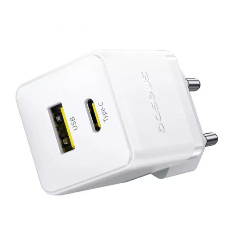 Baseus Palm 30W Cargador de Pared USB-C USB-A Blanco Enchufe EU