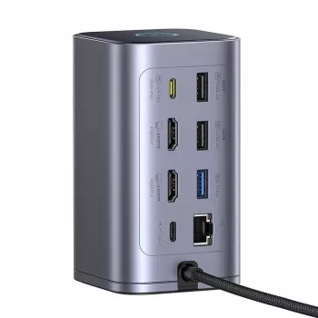 Baseus Air Spacemate Hub USB-C 12 en 1, 2x HDMI 4K@60Hz, 2x USB-C 10Gbps, 2x USB-A 5Gbps, 2x USB-A 480Mbps, RJ45, SD/microSD, USB-C PD, Gris