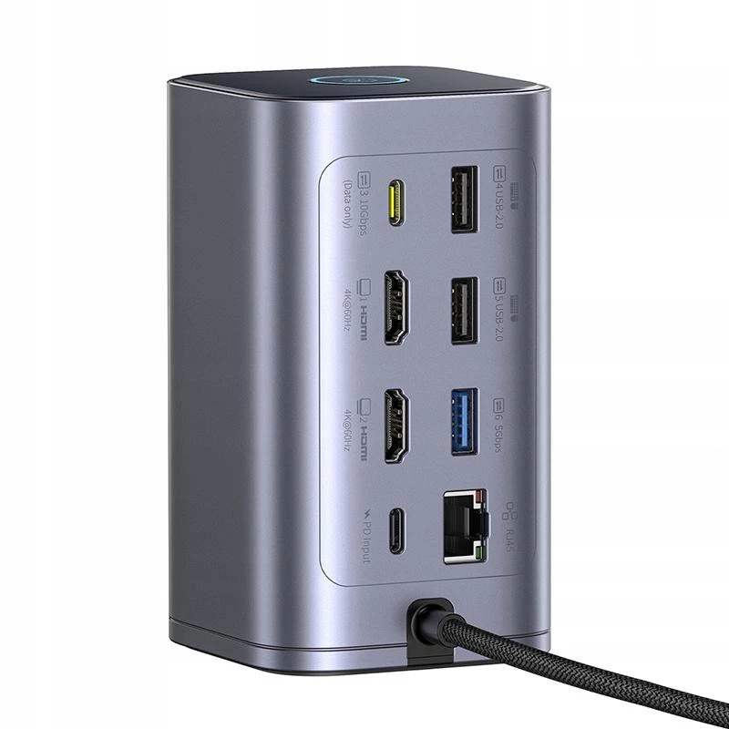 Baseus Air Spacemate Hub USB-C 12 en 1, 2x HDMI 4K@60Hz, 2x USB-C 10Gbps, 2x USB-A 5Gbps, 2x USB-A 480Mbps, RJ45, SD/microSD, USB-C PD, Gris
