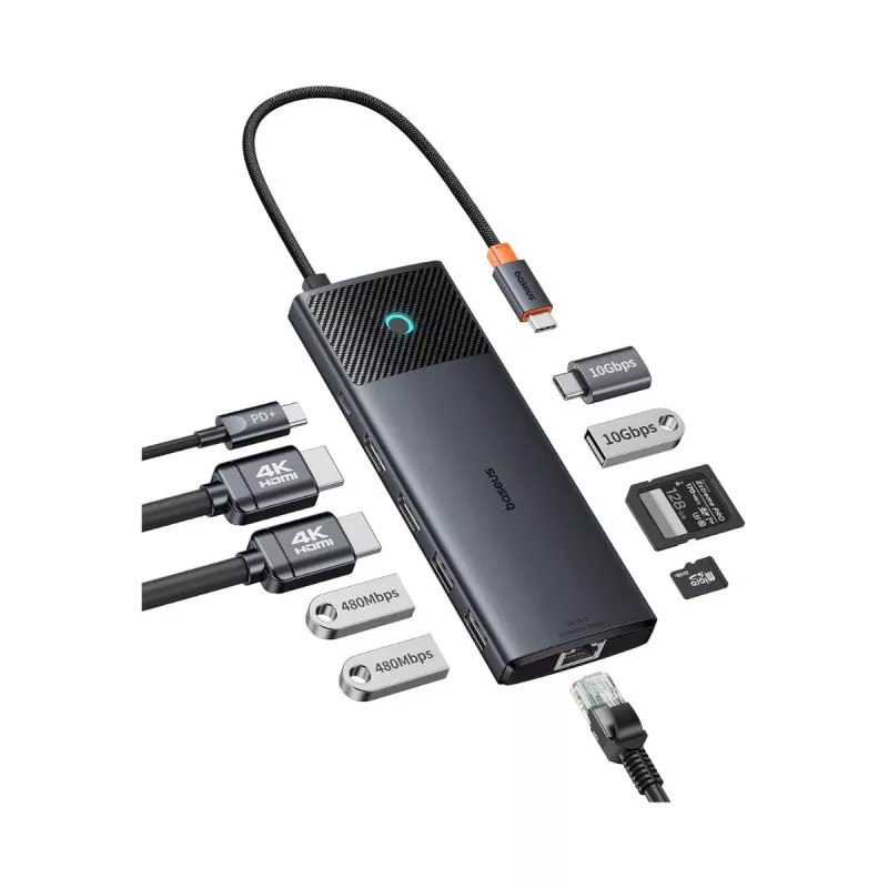 Hub USB-C Baseus Metal Gleam II 10 en 1 HDMI USB-A USB-C RJ45 SD/TF - Space Gray