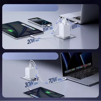 Baseus EnerFill FE11 2 x USB-C / USB-A 100W - Blanco