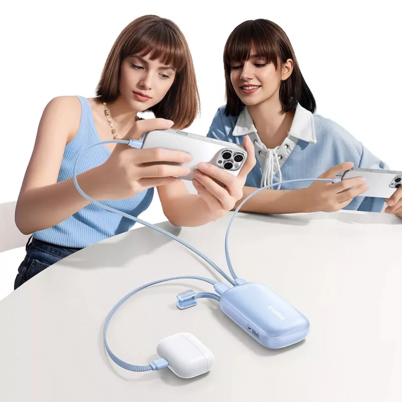 Baseus EnerFill FC21 Qpow 3 Ultra 10000 mAh 45W batería externa con cable USB-C/Lightning extraíble - azul