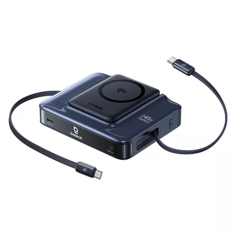 Baseus Nomos NH21 estación de carga inalámbrica 6 en 1 245W con dos cables USB-C retráctiles - negra