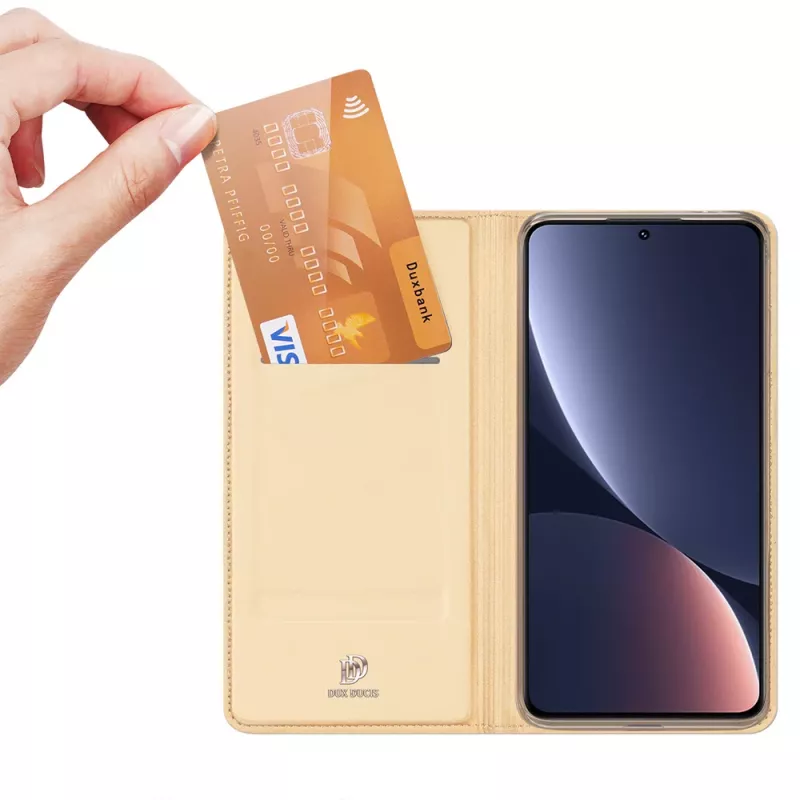 Dux Ducis Funda tipo libro Skin Pro para Xiaomi 13, cartera con compartimento para tarjetas y soporte, Dorado