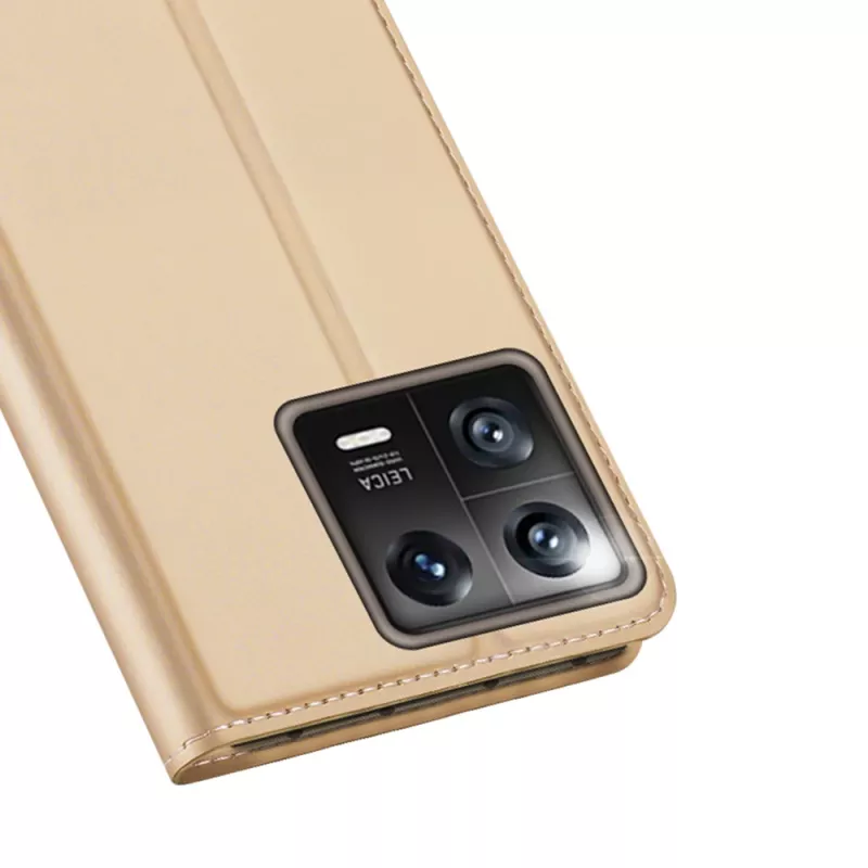 Dux Ducis Funda tipo libro Skin Pro para Xiaomi 13, cartera con compartimento para tarjetas y soporte, Dorado