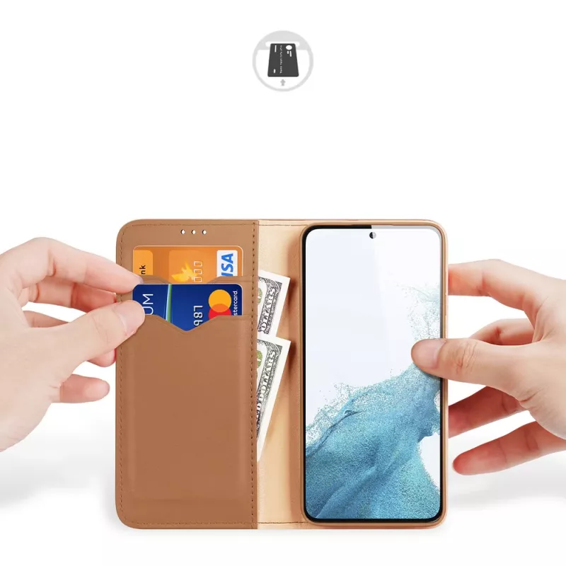 Dux Ducis Funda tipo cartera Hivo para Samsung Galaxy S23+ con bloqueo RFID, soporte, Marrón