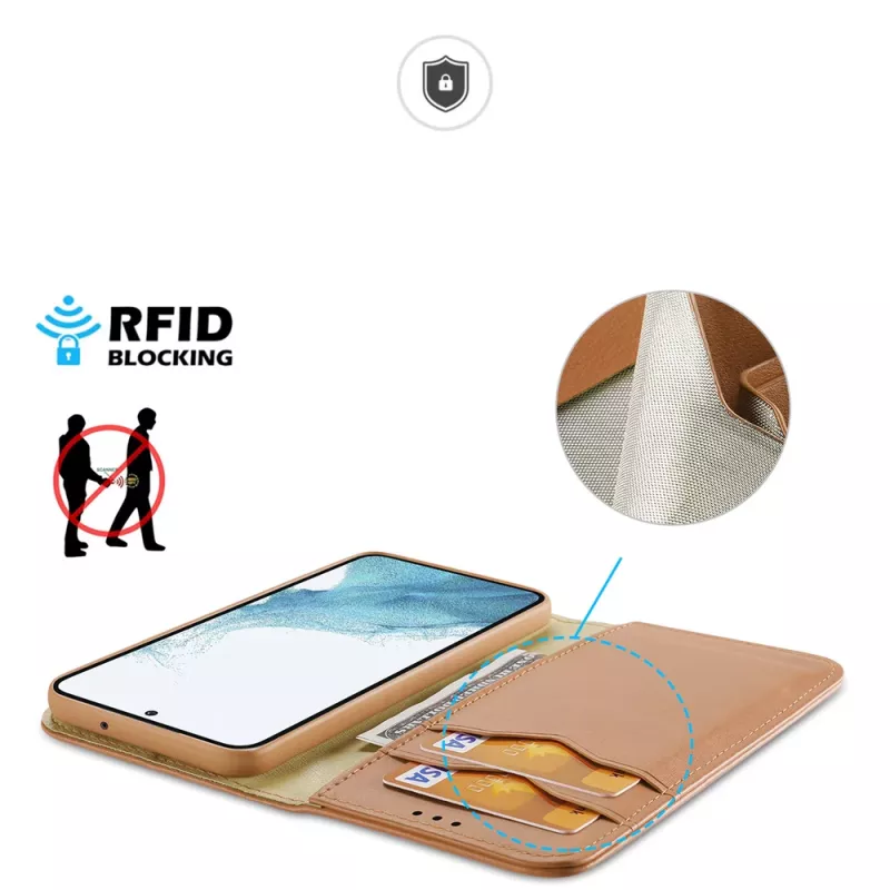Dux Ducis Funda tipo cartera Hivo para Samsung Galaxy S23+ con bloqueo RFID, soporte, Marrón