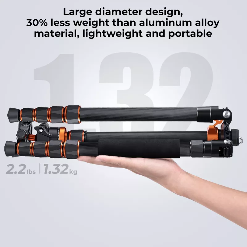 K&F Concept Trípode de fibra de carbono 172cm 10kg con monopié D255C4+BH-28L KF09.093V2