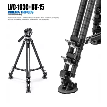 Leofoto King Kong LVC-193C+BV-15 kit de trípode de vídeo de fibra de carbono