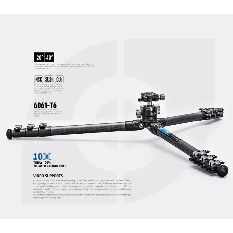 Leofoto LSR-284C+LH-30 Trípode CNC con base niveladora y abrazadera giratoria, 4 secciones 28/25/22/19mm