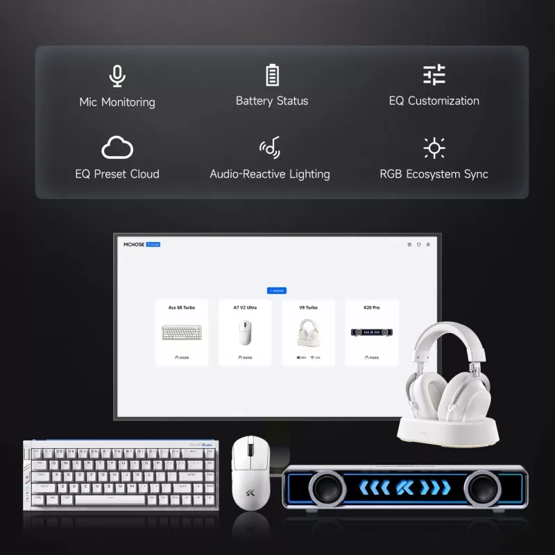 Auriculares gaming inalámbricos MCHOSE V9 Turbo, blanco