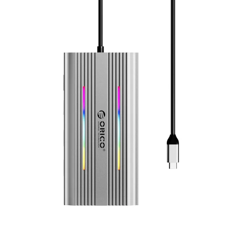 ORICO XDR docking station USB-C 12 en 1 con RGB, 2x HDMI 4K 60Hz, VGA, RJ45 Gigabit, lector de tarjetas SD/microSD, 100W PD, gris