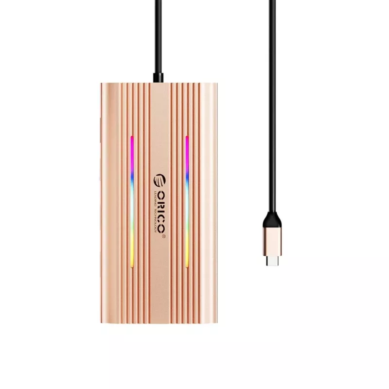 ORICO XDR docking station USB-C 12 en 1 RGB, 2x USB-A, 1x USB-C PD 100W, 2x HDMI 4K 60Hz, VGA, RJ45 Gigabit, lector de tarjetas SD y microSD - Rose Gold