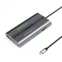 ORICO XCR docking station USB-C 12 en 1 con RGB, 3x USB-A, USB-C PD 100W, HDMI 4K, VGA, RJ45 Gigabit, lector de tarjetas SD/microSD - gris