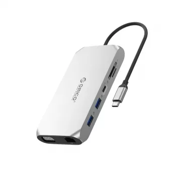 ORICO XCR docking station USB-C 12 en 1 con 2x HDMI 4K 60Hz, VGA, USB-A 3.1, USB-C PD 100W, Gigabit Ethernet, SD/microSD, Audio - gris