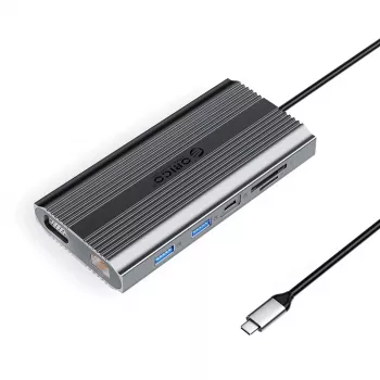 ORICO XDR docking station USB-C 12 en 1 con USB-A, USB-C PD 100W, HDMI 4K, VGA, RJ45 Gigabit, lector de tarjetas SD y microSD - gris